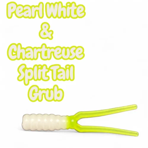 Pearl White & Chartreuse 2” split tail grub